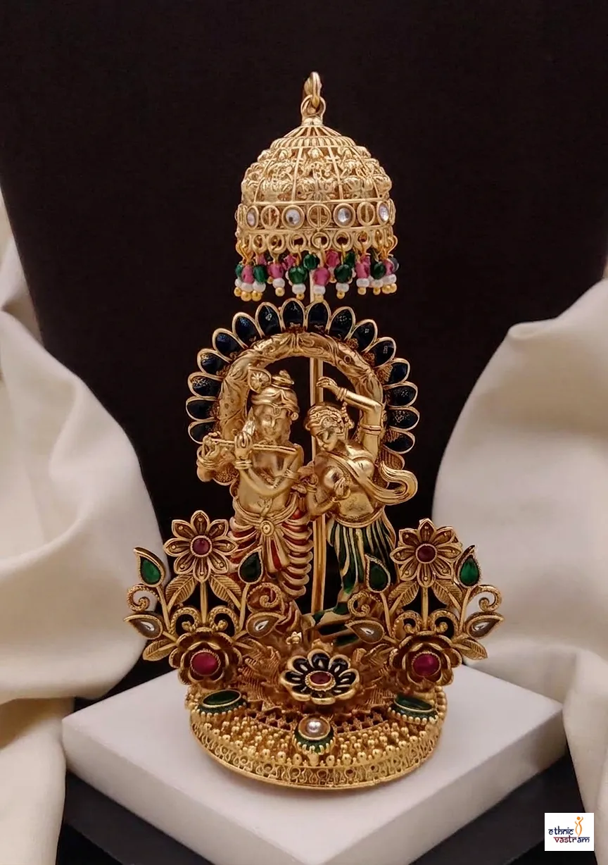 Antique Gold Plated Radha Krishna Car Dashboard Idol