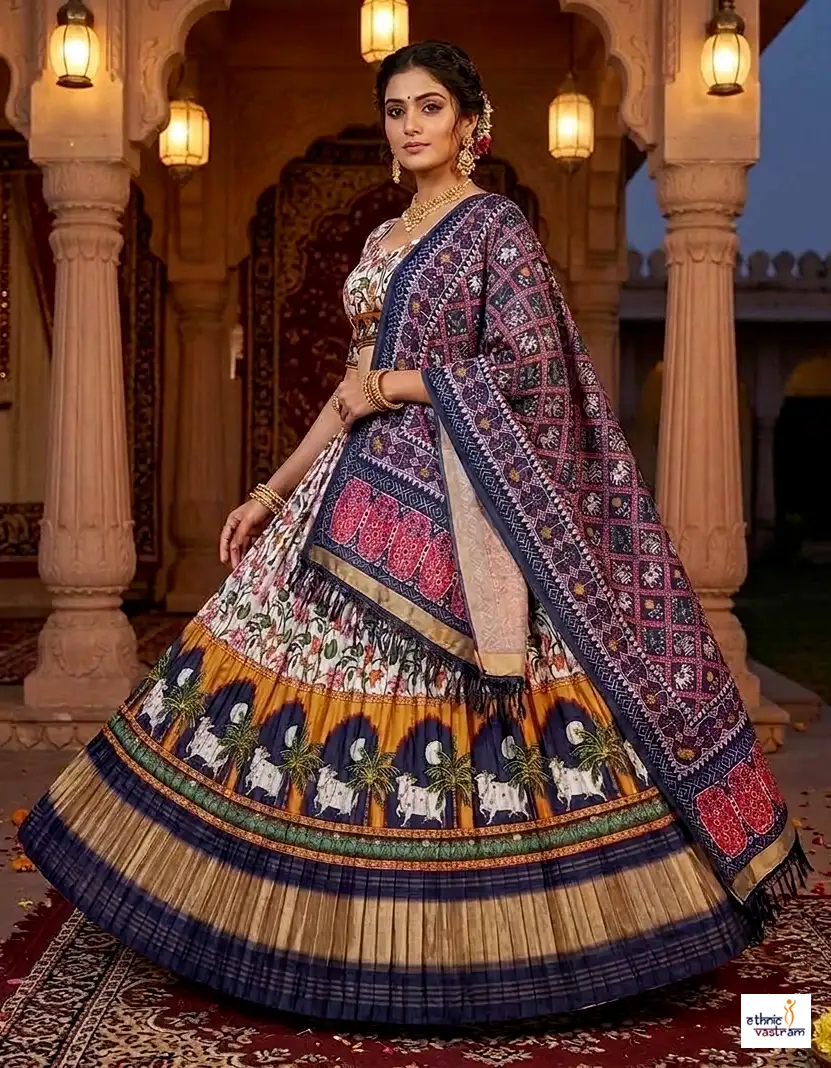 Dola Silk Printed Navratri Chaniya Choli With Patola Print Dupatta