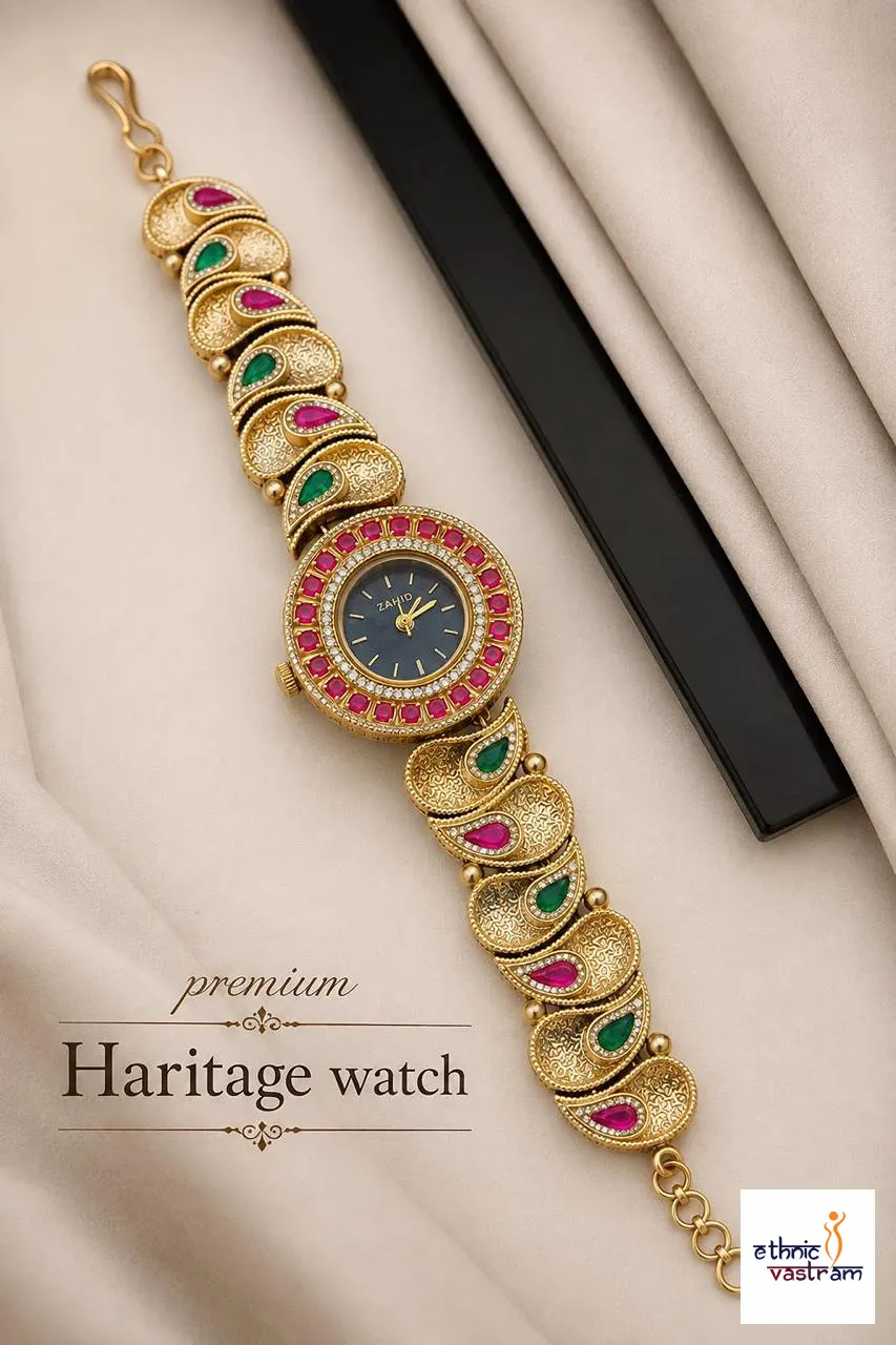 Handcrafted Brass Ethnic with Black Dial and Paisley Bracelet Watch