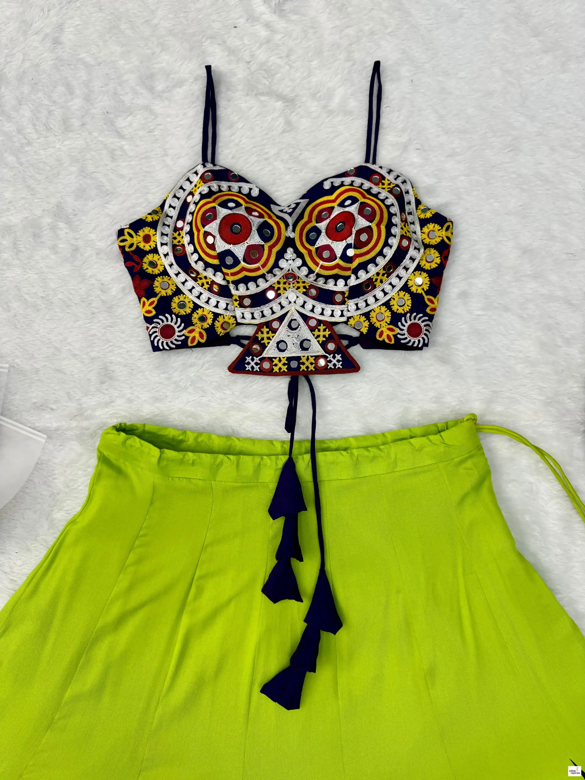 Navratri Special Parrot Green Heavy Rayon Garba Lehenga Choli - Image 4